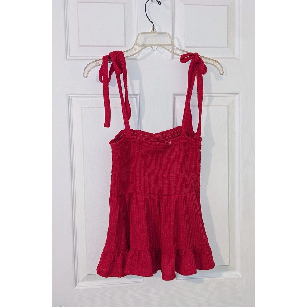 Paper Crane Smocked Ruffle Tie Strap Cami Top Red Sleeveless‎ Medium NWT
